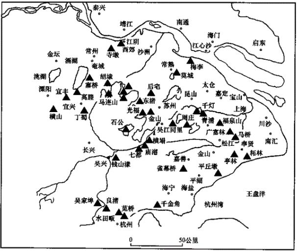 太湖周边新石器时代晚期主要遗址分布图（景存义1985年绘制）.jpg